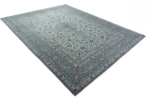 Close-up detail of 2000s Kashan rug from Iran / Persia showing Wool weave