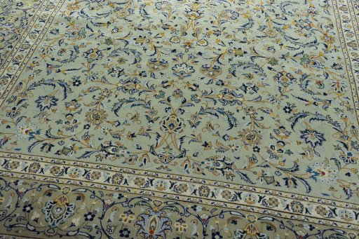Close-up detail of 2000s Kashan rug from Iran / Persia showing Wool weave