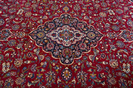 Central medallion detail of 1970s Kashan rug from Iran / Persia