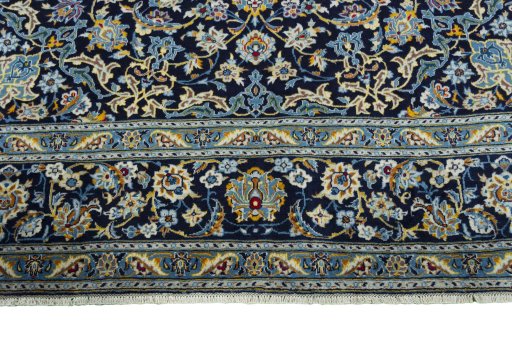Full view of 2000s Kashan rug from Iran / Persia, 365 × 275 cm in Blue tones