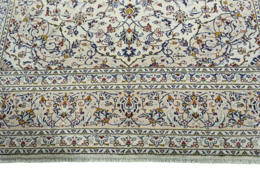 Full view of 2000s Kashan rug from Iran / Persia, 350 × 252 cm in Beige tones