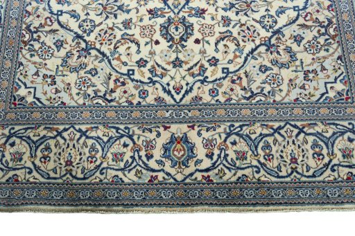 Full view of 2000s Kashan rug from Iran / Persia, 297 × 195 cm in Beige tones