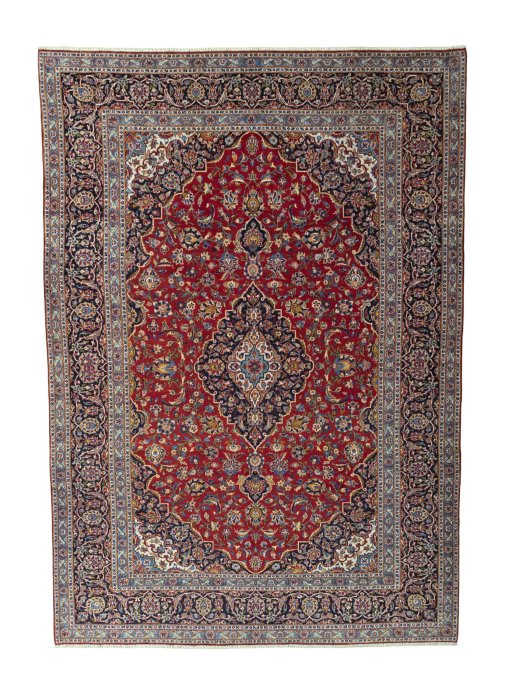 Full view of 2000s Kashan rug from Iran / Persia, 356 × 250 cm in Red tones