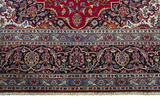 Full view of 2000s Kashan rug from Iran / Persia, 356 × 250 cm in Red tones