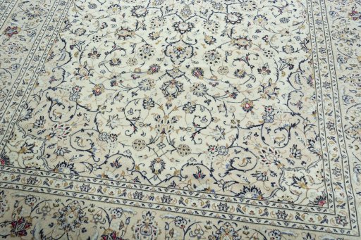 Close-up detail of 2000s Kashan rug from Iran / Persia showing Wool weave