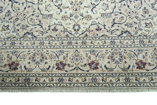 Full view of 2000s Kashan rug from Iran / Persia, 342 × 241 cm in Beige tones