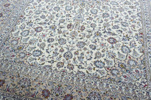 Close-up detail of 2000s Kashan rug from Iran / Persia showing Wool weave