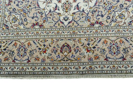 Full view of 2000s Kashan rug from Iran / Persia, 297 × 196 cm in Beige tones