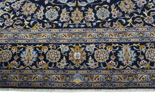 Full view of 2000s Kashan rug from Iran / Persia, 416 × 305 cm in Blue tones