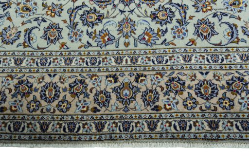 Full view of 2000s Kashan rug from Iran / Persia, 412 × 298 cm in Green tones