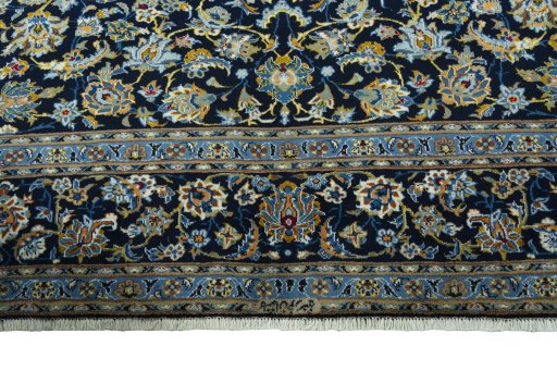 Full view of 2000s Kashan rug from Iran / Persia, 400 × 265 cm in Blue tones