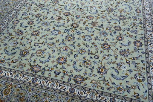 Close-up detail of 2000s Kashan rug from Iran / Persia showing Wool weave