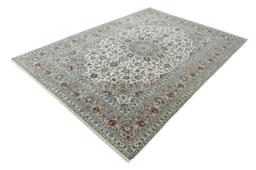 Corner detail of 2000s Kashan rug showing border pattern and Wool pile
