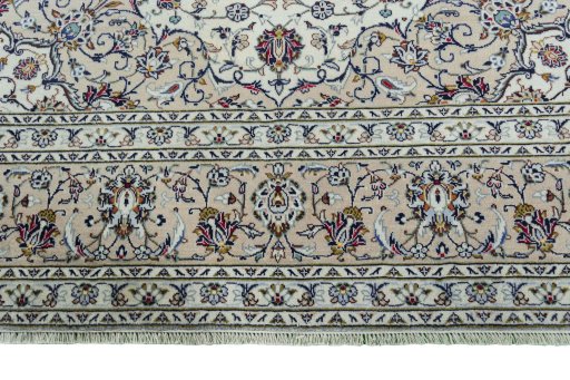 Full view of 2000s Kashan rug from Iran / Persia, 348 × 247 cm in Beige tones