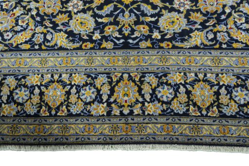 Full view of 2000s Kashan rug from Iran / Persia, 400 × 297 cm in Blue tones