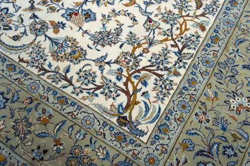 Close-up detail of 2000s Kashan rug from Iran / Persia showing Wool weave