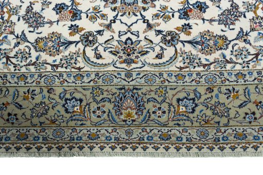 Full view of 2000s Kashan rug from Iran / Persia, 381 × 295 cm in Beige tones