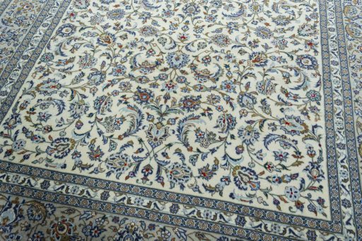 Close-up detail of 2000s Kashan rug from Iran / Persia showing Wool weave