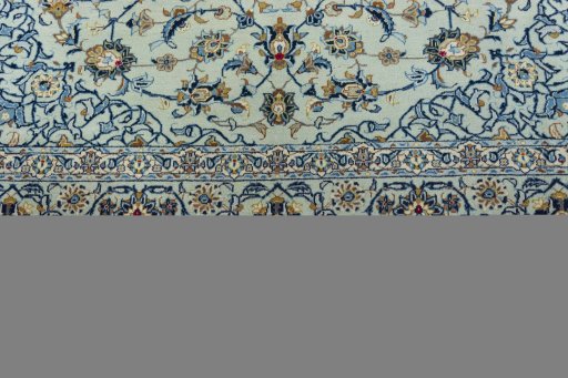 Full view of 2000s Kashan rug from Iran / Persia, 331 × 230 cm in Green tones