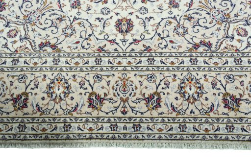 Full view of 2000s Kashan rug from Iran / Persia, 354 × 251 cm in Beige tones