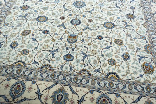 Close-up detail of 2000s Kashan rug from Iran / Persia showing Wool weave