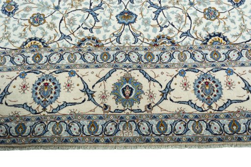 Full view of 2000s Kashan rug from Iran / Persia, 425 × 315 cm in Beige tones