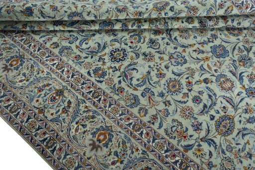 Close-up detail of 1970s Kashan rug from Iran / Persia showing Wool weave