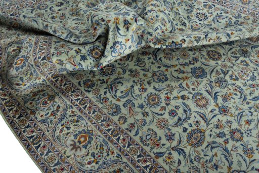Surface texture of 1970s Kashan rug with natural Wool and intricate pattern