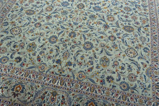 Close-up detail of 1970s Kashan rug from Iran / Persia showing Wool weave