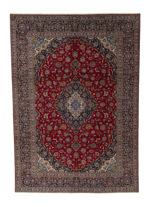 Full view of 2000s Kashan rug from Iran / Persia, 423 × 298 cm in Red tones