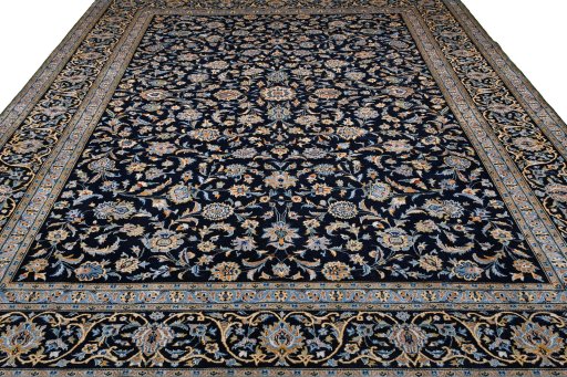 Surface texture of 2000s Kashan rug with natural Wool and intricate pattern