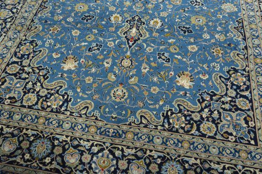 Close-up detail of 2000s Kashan rug from Iran / Persia showing Wool weave