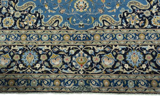 Full view of 2000s Kashan rug from Iran / Persia, 390 × 270 cm in Blue tones