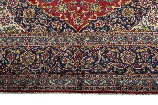 Full view of 2000s Kashan rug from Iran / Persia, 407 × 300 cm in Red tones