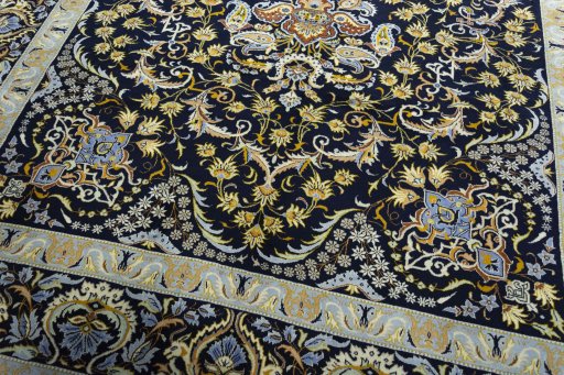 Close-up detail of 2000s Kashan rug from Iran / Persia showing Wool weave