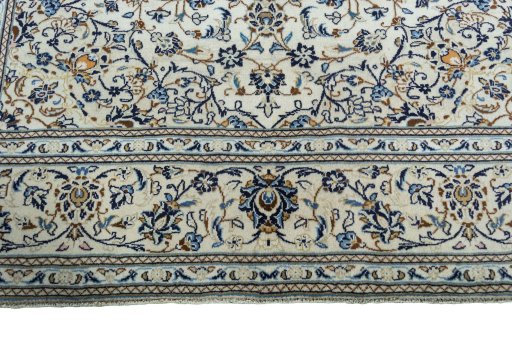 Full view of 2000s Kashan rug from Iran / Persia, 303 × 201 cm in Beige tones
