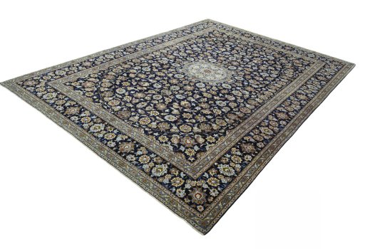 Corner detail of 2000s Kashan rug showing border pattern and Wool pile