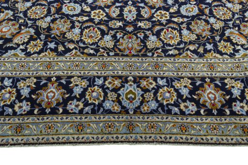 Full view of 2000s Kashan rug from Iran / Persia, 429 × 308 cm in Blue tones