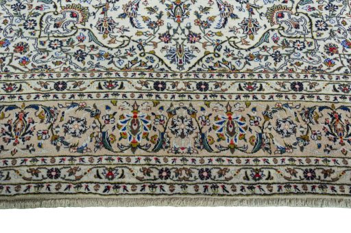 Full view of 2000s Kashan rug from Iran / Persia, 361 × 248 cm in Beige tones