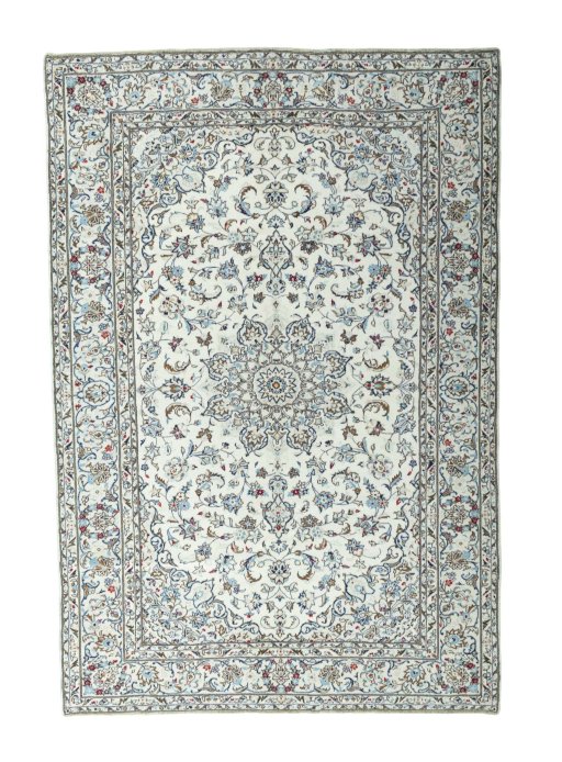 Full view of 2000s Kashan rug from Iran / Persia, 298 × 202 cm in Beige tones