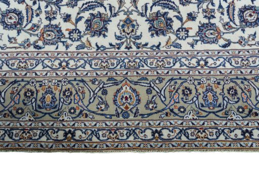 Full view of 2000s Kashan rug from Iran / Persia, 421 × 306 cm in Beige tones