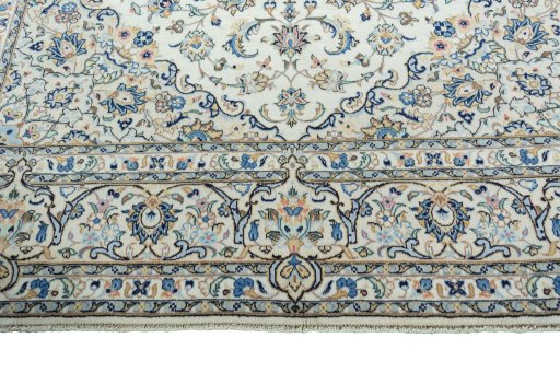 Full view of 2000s Kashan rug from Iran / Persia, 354 × 241 cm in Beige tones