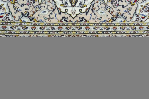 Full view of 2000s Kashan rug from Iran / Persia, 297 × 200 cm in Beige tones