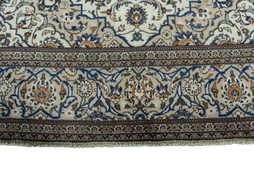 Full view of 2000s Kashan rug from Iran / Persia, 315 × 200 cm in Beige tones