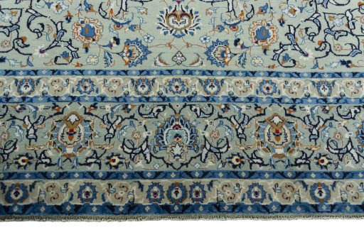 Full view of 2000s Kashan rug from Iran / Persia, 367 × 243 cm in Green tones