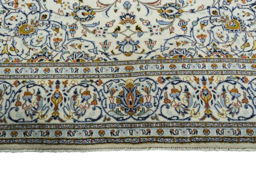 Full view of New Kashan rug from Iran / Persia, 312 × 201 cm in Beige tones