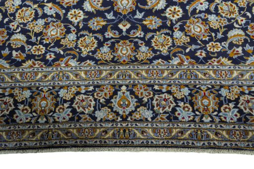Full view of 2000s Kashan rug from Iran / Persia, 395 × 303 cm in Blue tones