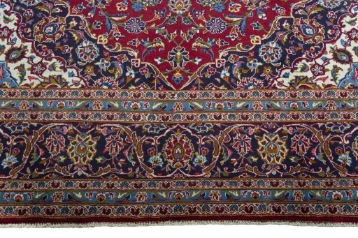 Full view of 2000s Kashan rug from Iran / Persia, 348 × 251 cm in Red tones