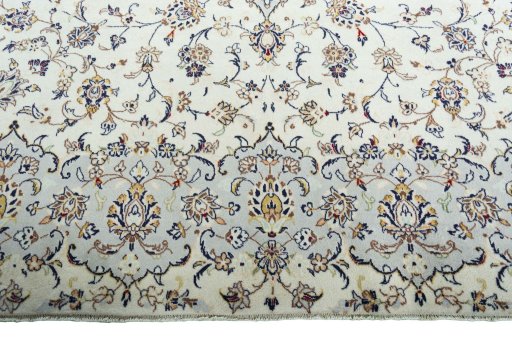 Full view of 2000s Kashan rug from Iran / Persia, 400 × 297 cm in Beige tones