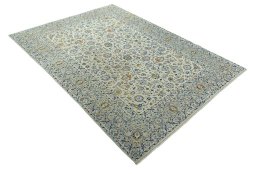 Close-up detail of 2000s Kashan rug from Iran / Persia showing Wool weave